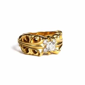 22K Gold Double Floral Ring with 5 Diamonds – Elegant, Timeless, and Sparkling Luxury Jewelry