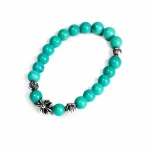 Turquoise Bead Bracelet 8mm with 4 Silver Beads - Elegant Gemstone Jewelry