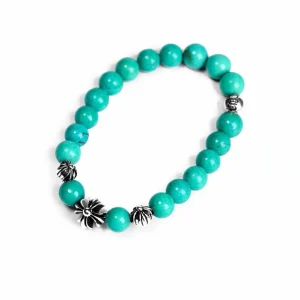 Turquoise Bead Bracelet 8mm with 4 Silver Beads - Elegant Gemstone Jewelry
